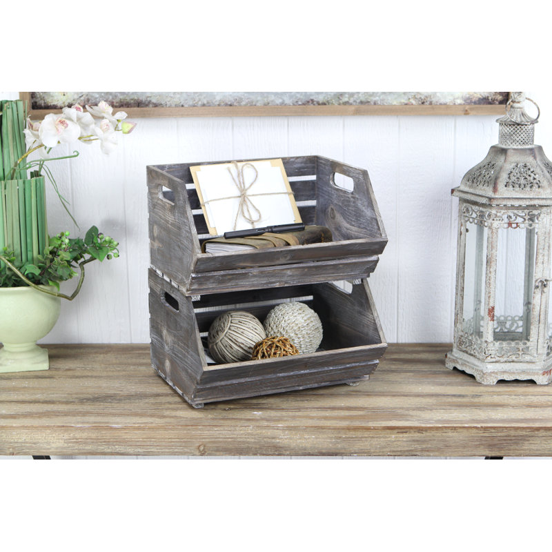 Millwood Pines Slat Stackable Storage Solid Wood Crate Wayfair
